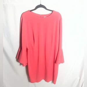 London Times Woman Coral Bell Sleeve Shift Dress Plus Size 22W